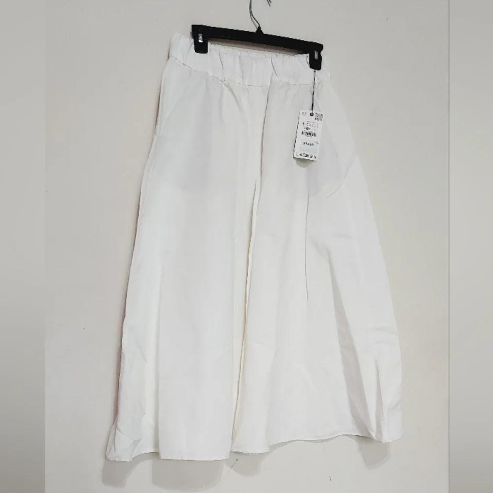 Zara Zw Collection Ecru Linen Volume Wide-Leg Crop Pants Sz-S